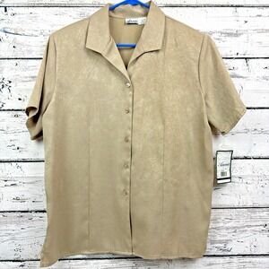 Anna Vintage Short Sleeve Button Down Top Flag Grey Jacquard Print [Size XL] NEW